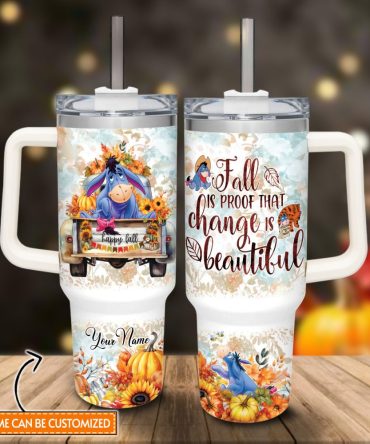 Eeyore Winnie The Pooh Cartoon Custom Stanley Quencher 40Oz Stainless Steel Tumbler With Handle