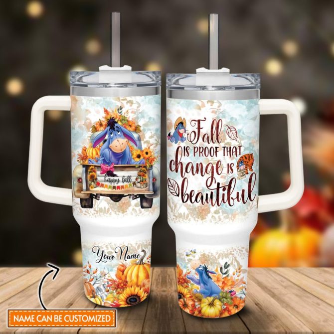Eeyore Winnie The Pooh Cartoon Custom Stanley Quencher 40Oz Stainless Steel Tumbler With Handle