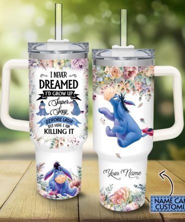 Eeyore Winnie The Pooh Cartoon Custom Stanley Quencher 40Oz Stainless Steel Tumbler With Handle
