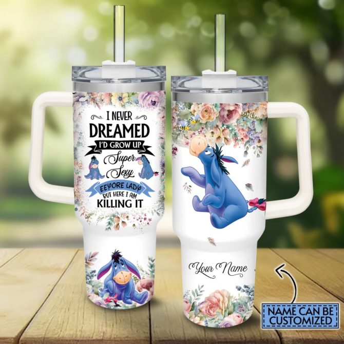Eeyore Winnie The Pooh Cartoon Custom Stanley Quencher 40Oz Stainless Steel Tumbler With Handle