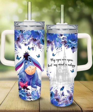 Eeyore Winnie The Pooh Cartoon Custom Stanley Quencher 40Oz Stainless Steel Tumbler With Handle
