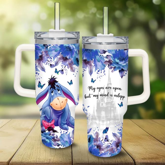 Eeyore Winnie The Pooh Cartoon Custom Stanley Quencher 40Oz Stainless Steel Tumbler With Handle