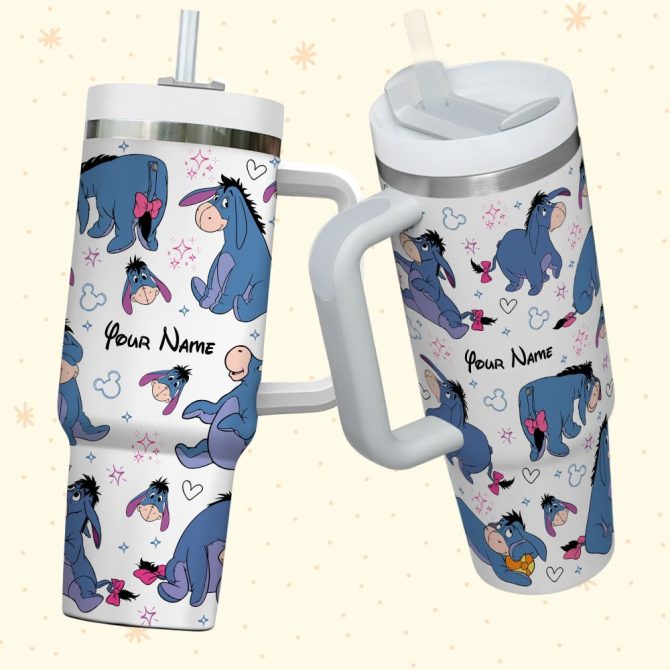 Eeyore Winnie The Pooh Disney Cartoon Custom Stanley Quencher 40Oz Stainless Steel Tumbler With Handle - Image 3