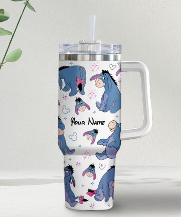 Eeyore Winnie The Pooh Disney Cartoon Custom Stanley Quencher 40Oz Stainless Steel Tumbler With Handle
