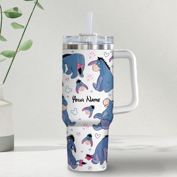 Eeyore Winnie The Pooh Disney Cartoon Custom Stanley Quencher 40Oz Stainless Steel Tumbler With Handle