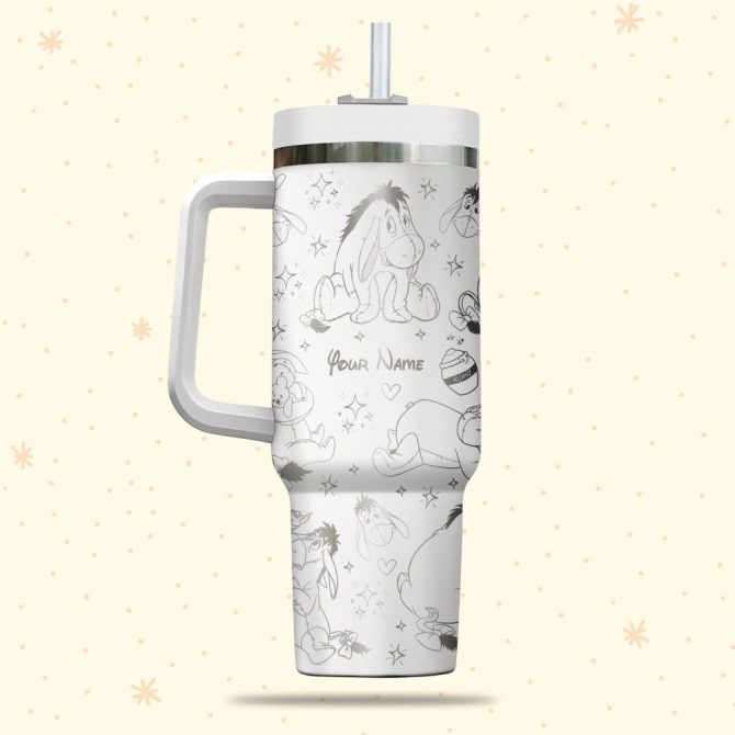 Eeyore Winnie The Pooh Disney Cartoon Custom Stanley Quencher 40Oz Stainless Steel Tumbler With Handle
