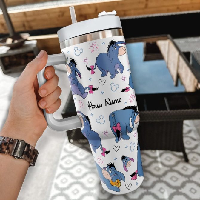 Eeyore Winnie The Pooh Disney Cartoon Custom Stanley Quencher 40Oz Stainless Steel Tumbler With Handle - Image 2