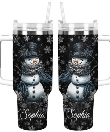 Elegant Midnight Snowman Christmas Custom Stanley Quencher 40Oz Stainless Steel Tumbler With Handle