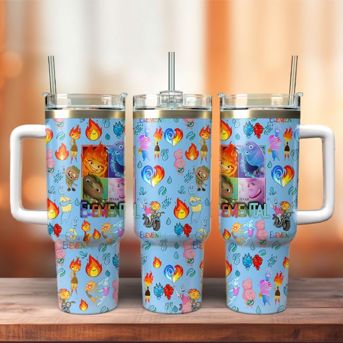 Elemental Cartoon Custom Stanley Quencher 40Oz Stainless Steel Tumbler With Handle