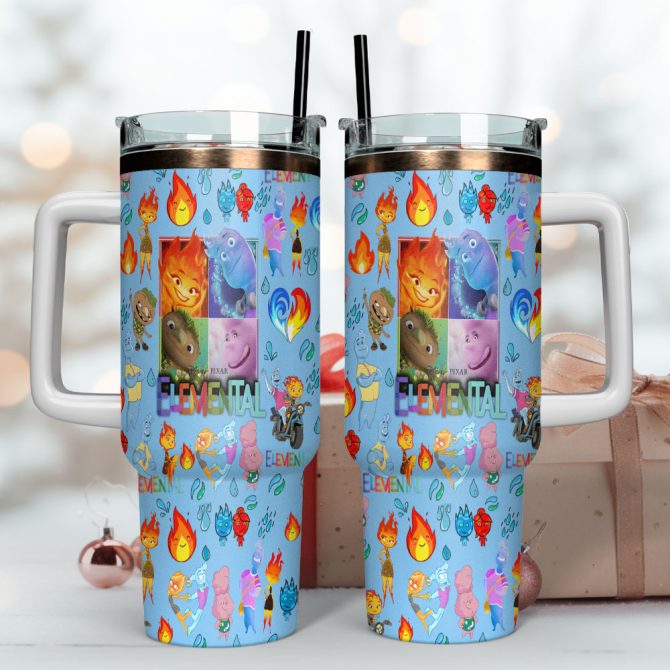 Elemental Cartoon Custom Stanley Quencher 40Oz Stainless Steel Tumbler With Handle - Image 4