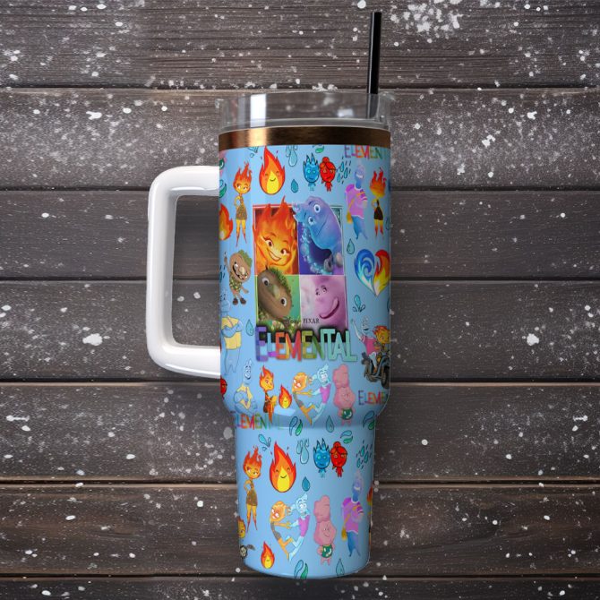 Elemental Cartoon Custom Stanley Quencher 40Oz Stainless Steel Tumbler With Handle - Image 2