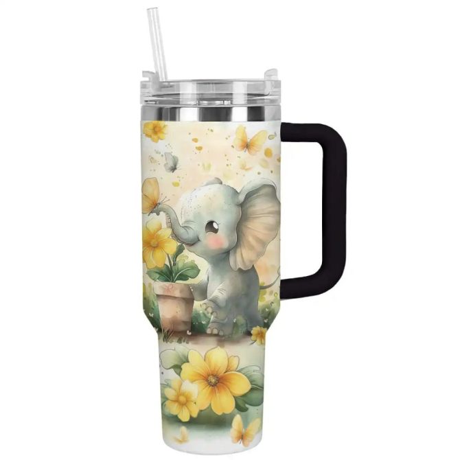 Elephant Custom Stanley Quencher 40Oz Stainless Steel Tumbler With Handle - Image 2