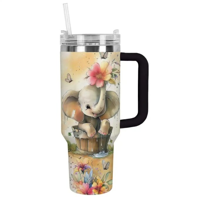 Elephant Custom Stanley Quencher 40Oz Stainless Steel Tumbler With Handle - Image 2