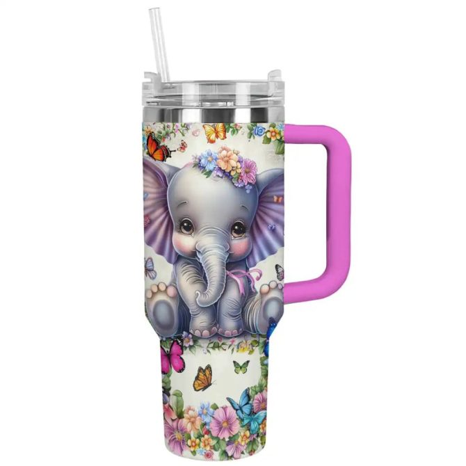 Elephant Custom Stanley Quencher 40Oz Stainless Steel Tumbler With Handle - Image 2