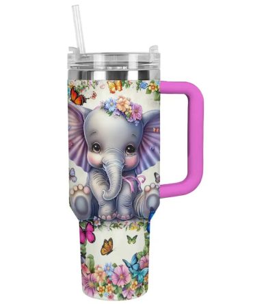 Elephant Custom Stanley Quencher 40Oz Stainless Steel Tumbler With Handle