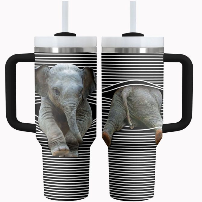 Elephant Custom Stanley Quencher 40Oz Stainless Steel Tumbler With Handle