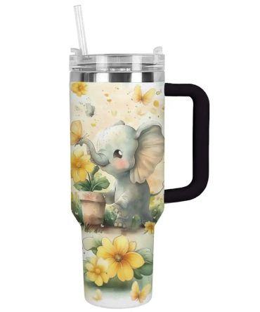 Elephant Custom Stanley Quencher 40Oz Stainless Steel Tumbler With Handle