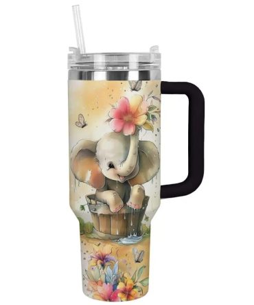 Elephant Custom Stanley Quencher 40Oz Stainless Steel Tumbler With Handle