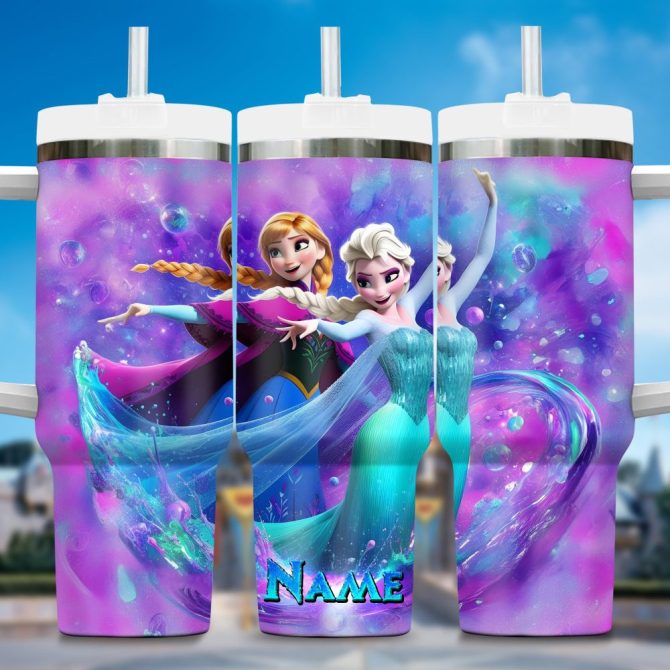 Elsa And Anna 2 Frozen Cartoon Custom Stanley Quencher 40Oz Stainless Steel Tumbler