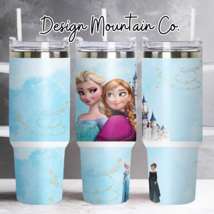 Elsa And Anna Frozen Disney Cartoon Custom Stanley Quencher 40Oz Stainless Steel Tumbler With Handle