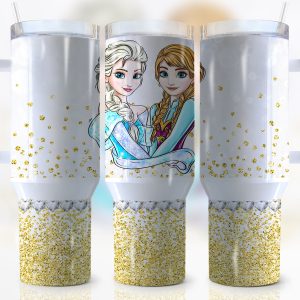 Elsa And Anna Frozen Disney Cartoon Custom Stanley Quencher 40Oz Stainless Steel Tumbler With Handle
