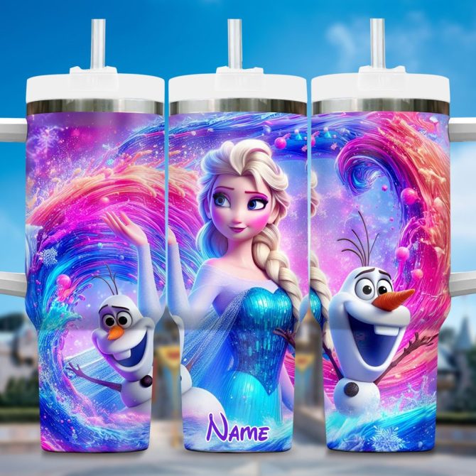 Elsa And Olaf Frozen Cartoon Custom Stanley Quencher 40Oz Stainless Steel Tumbler