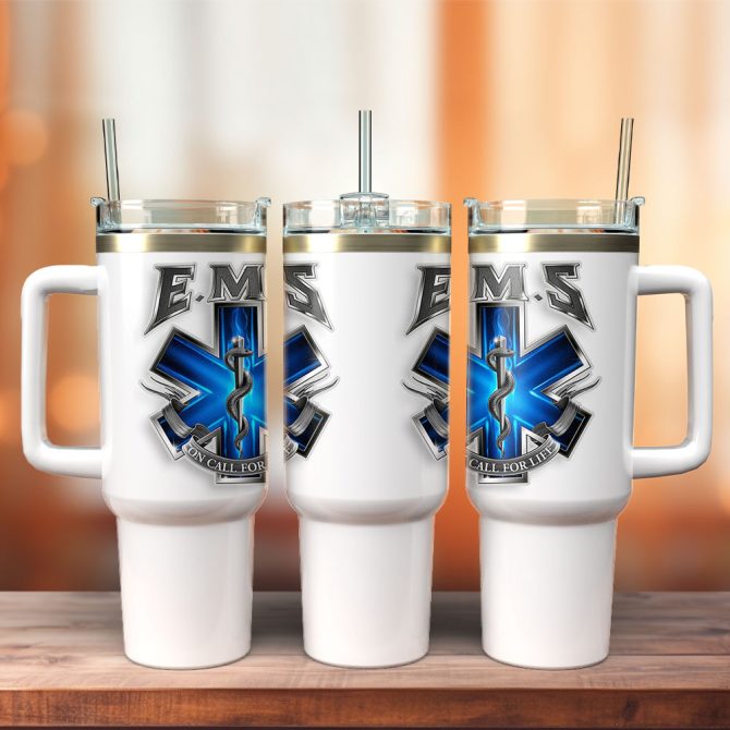 Ems Star Of Life Custom Stanley Quencher 40Oz Stainless Steel Tumbler With Handle