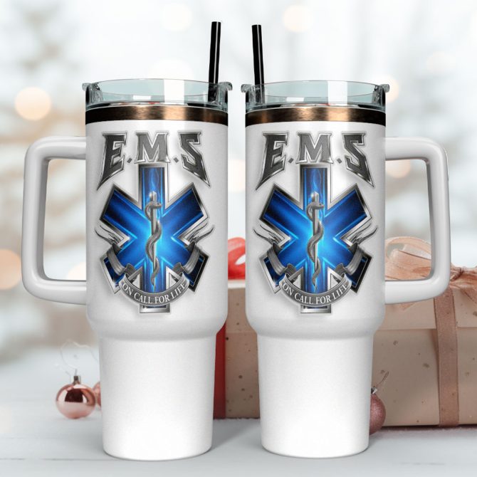 Ems Star Of Life Custom Stanley Quencher 40Oz Stainless Steel Tumbler With Handle - Image 4