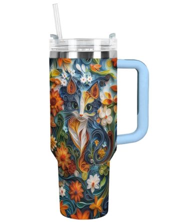 Enchanted Cat Custom Stanley Quencher 40Oz Stainless Steel Tumbler With Handle