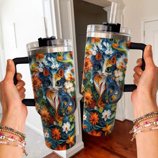 Enchanted Cat Custom Stanley Quencher 40Oz Stainless Steel Tumbler With Handle - Image 3