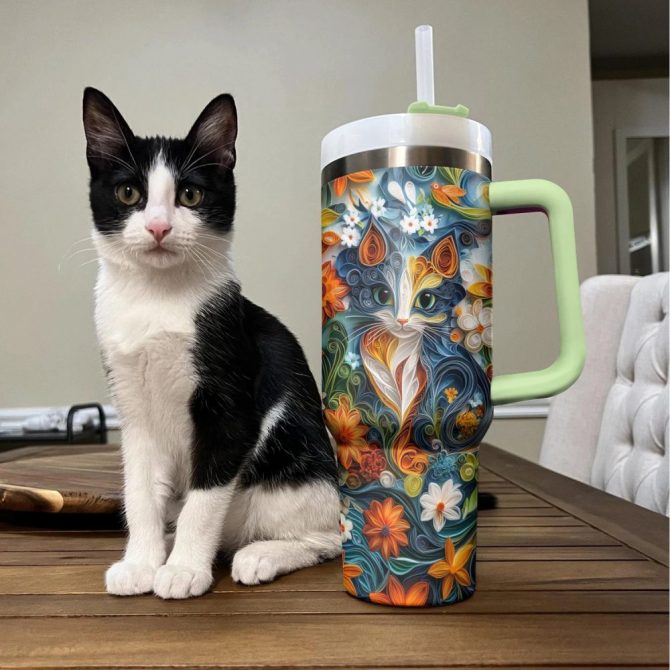 Enchanted Cat Custom Stanley Quencher 40Oz Stainless Steel Tumbler With Handle - Image 2