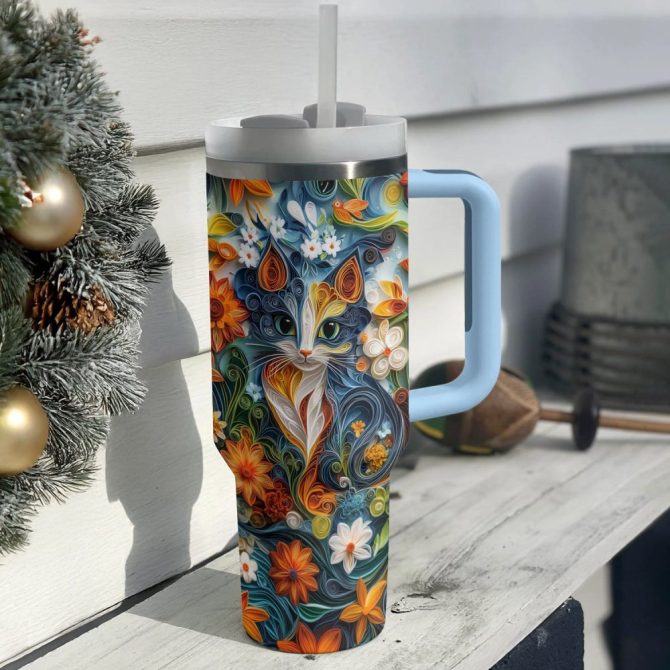 Enchanted Cat Custom Stanley Quencher 40Oz Stainless Steel Tumbler With Handle - Image 4