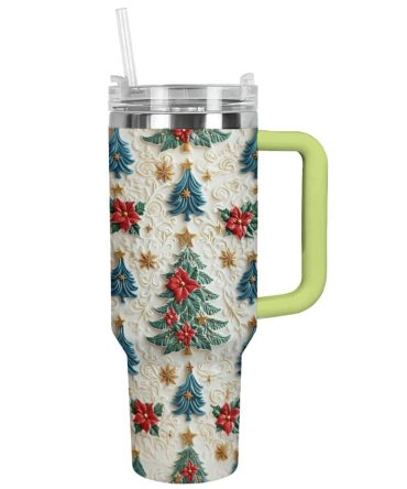 Enchanted Evergreen Blooms Christmas Custom Stanley Quencher 40Oz Stainless Steel Tumbler With Handle