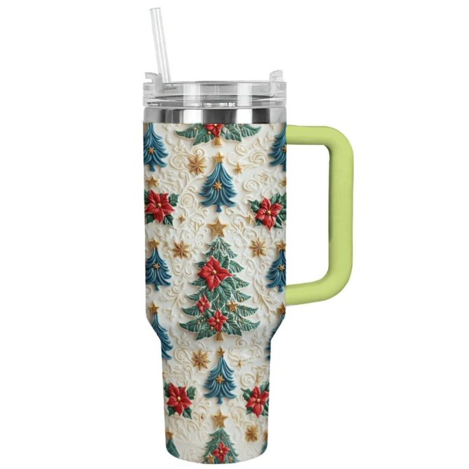 Enchanted Evergreen Blooms Christmas Custom Stanley Quencher 40Oz Stainless Steel Tumbler With Handle