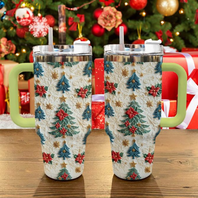Enchanted Evergreen Blooms Christmas Custom Stanley Quencher 40Oz Stainless Steel Tumbler With Handle - Image 2