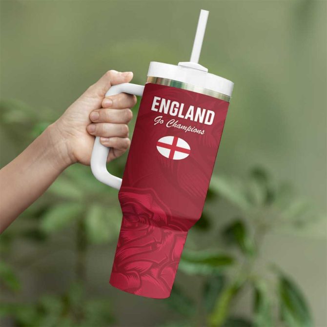 England Rugby 2025 Go Champions Red Rose Custom Stanley Quencher 40Oz Stainless Steel Tumbler With Handle - Image 4