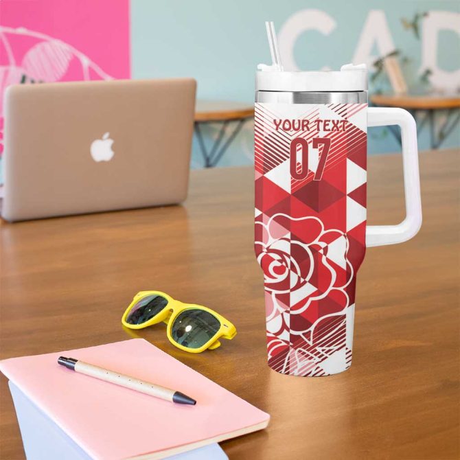 England Rugby Crystalised Red Rose Custom Stanley Quencher 40Oz Stainless Steel Tumbler With Handle - Image 5