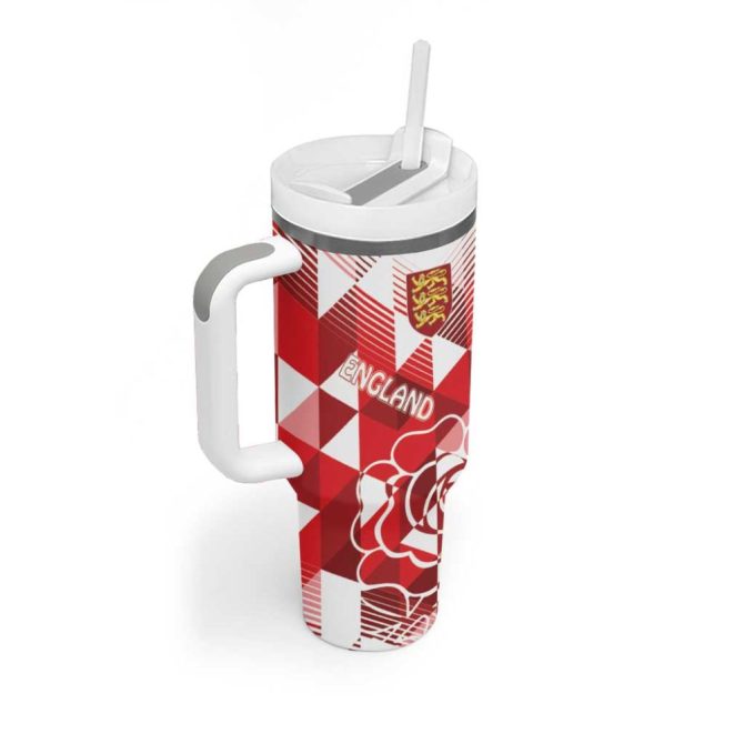 England Rugby Crystalised Red Rose Custom Stanley Quencher 40Oz Stainless Steel Tumbler With Handle - Image 3