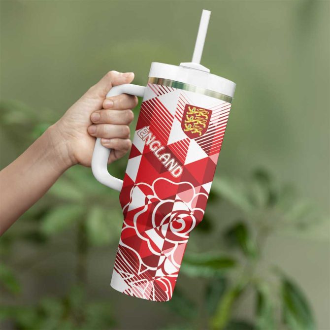 England Rugby Crystalised Red Rose Custom Stanley Quencher 40Oz Stainless Steel Tumbler With Handle - Image 4