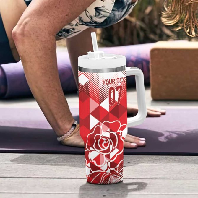 England Rugby Crystalised Red Rose Custom Stanley Quencher 40Oz Stainless Steel Tumbler With Handle - Image 6