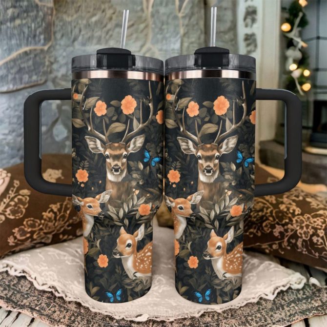 Engraved Deer Custom Stanley Quencher 40Oz Stainless Steel Tumbler With Handle - Image 3