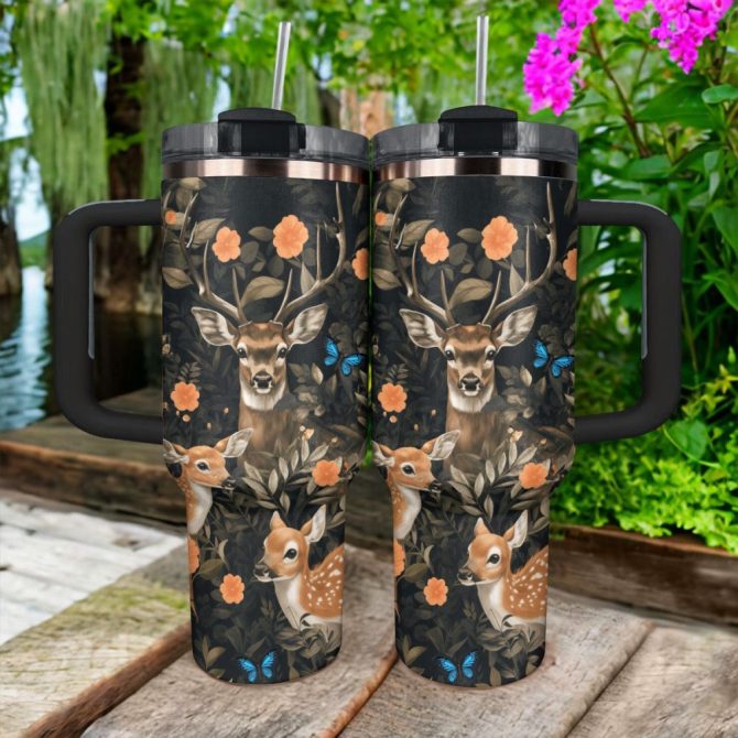 Engraved Deer Custom Stanley Quencher 40Oz Stainless Steel Tumbler With Handle - Image 4