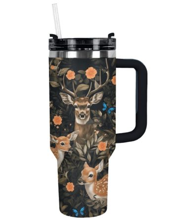 Engraved Deer Custom Stanley Quencher 40Oz Stainless Steel Tumbler With Handle