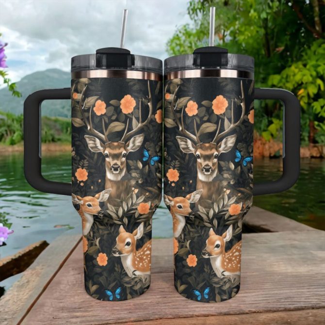 Engraved Deer Custom Stanley Quencher 40Oz Stainless Steel Tumbler With Handle - Image 2