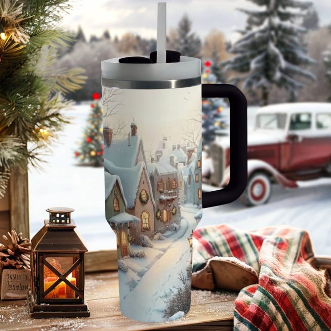 Evening Village Glow Christmas Custom Stanley Quencher 40Oz Stainless Steel Tumbler With Handle - Image 2