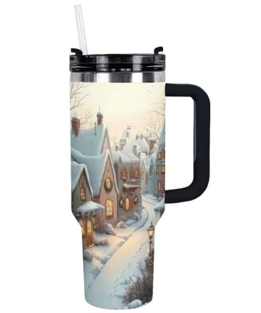 Evening Village Glow Christmas Custom Stanley Quencher 40Oz Stainless Steel Tumbler With Handle