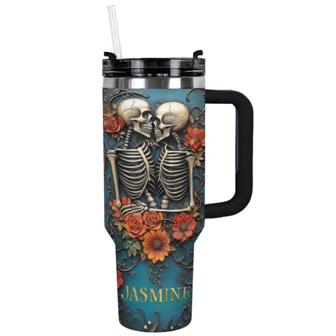 Everlasting Romance Skeleton Custom Stanley Quencher 40Oz Stainless Steel Tumbler With Handle - Image 2