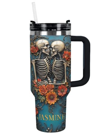 Everlasting Romance Skeleton Custom Stanley Quencher 40Oz Stainless Steel Tumbler With Handle