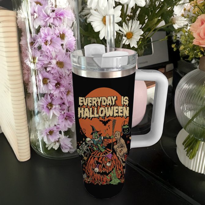 Everyday Is Halloween Custom Stanley Quencher 40Oz Stainless Steel Tumbler With Handle - Image 4