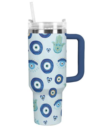 Evil Eye And Hamsa Custom Stanley Quencher 40Oz Stainless Steel Tumbler With Handle